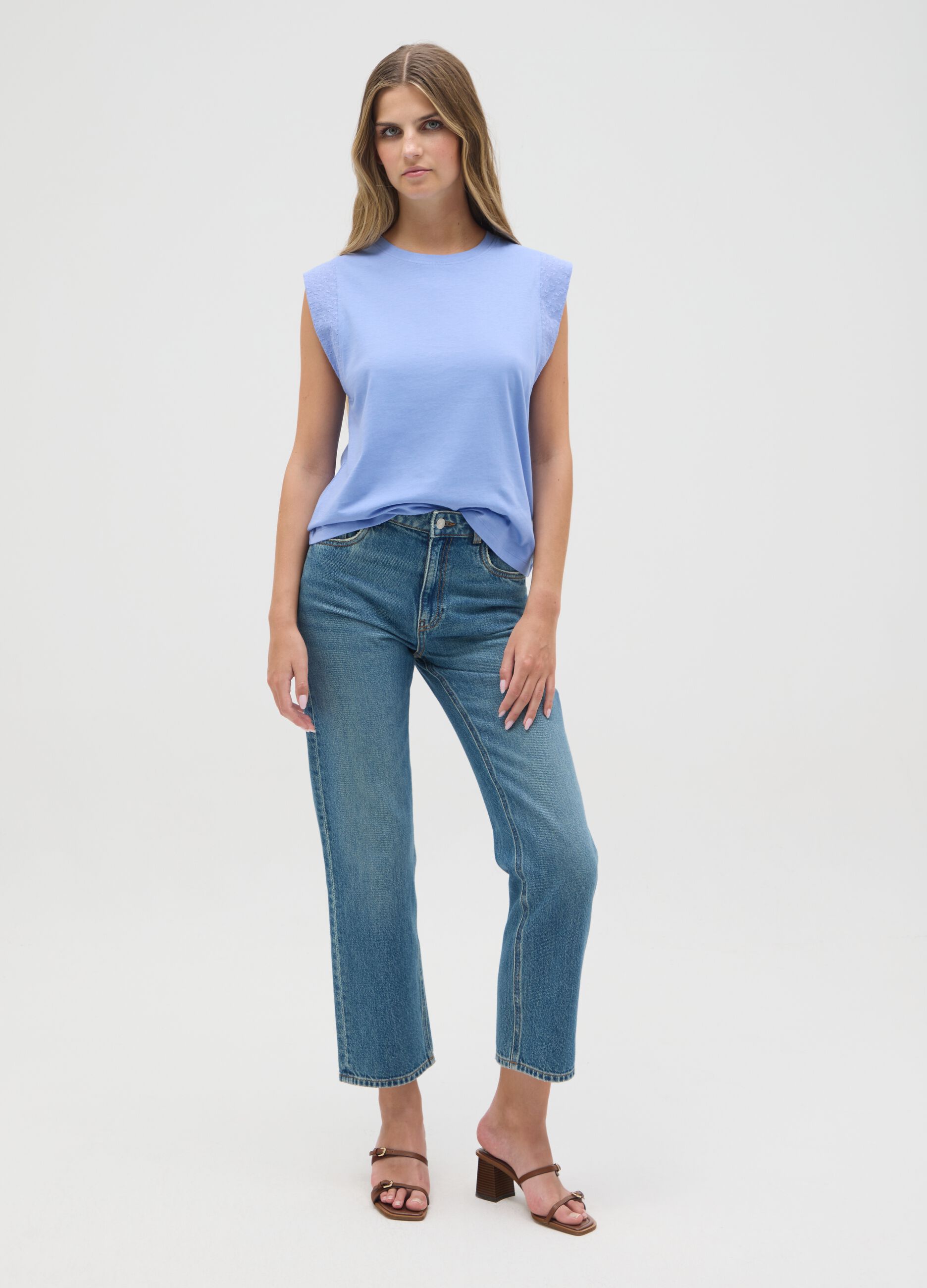 Women's light blue pure cotton regular fit top