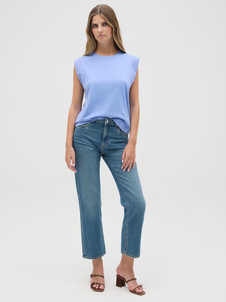 Women's light blue pure cotton regular fit top_1