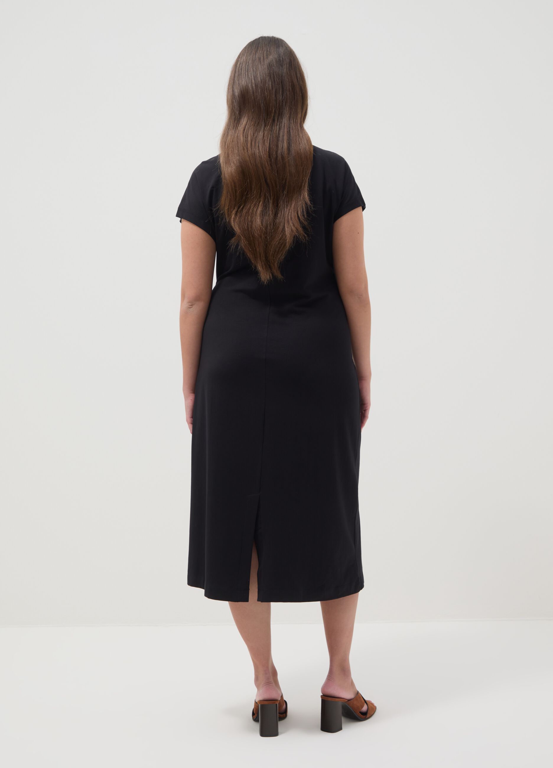 Black midi dress in stretch cotton with side knot