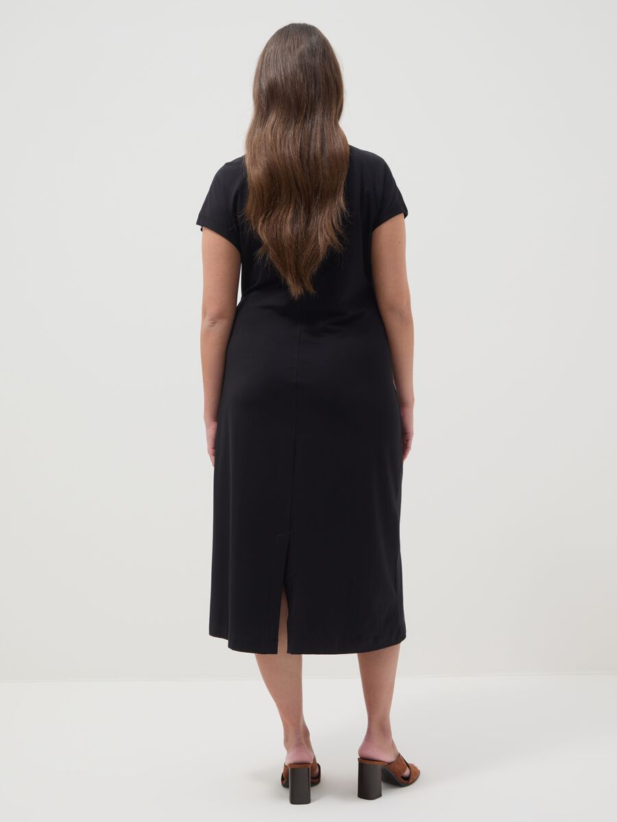 Black midi dress in stretch cotton with side knot_3