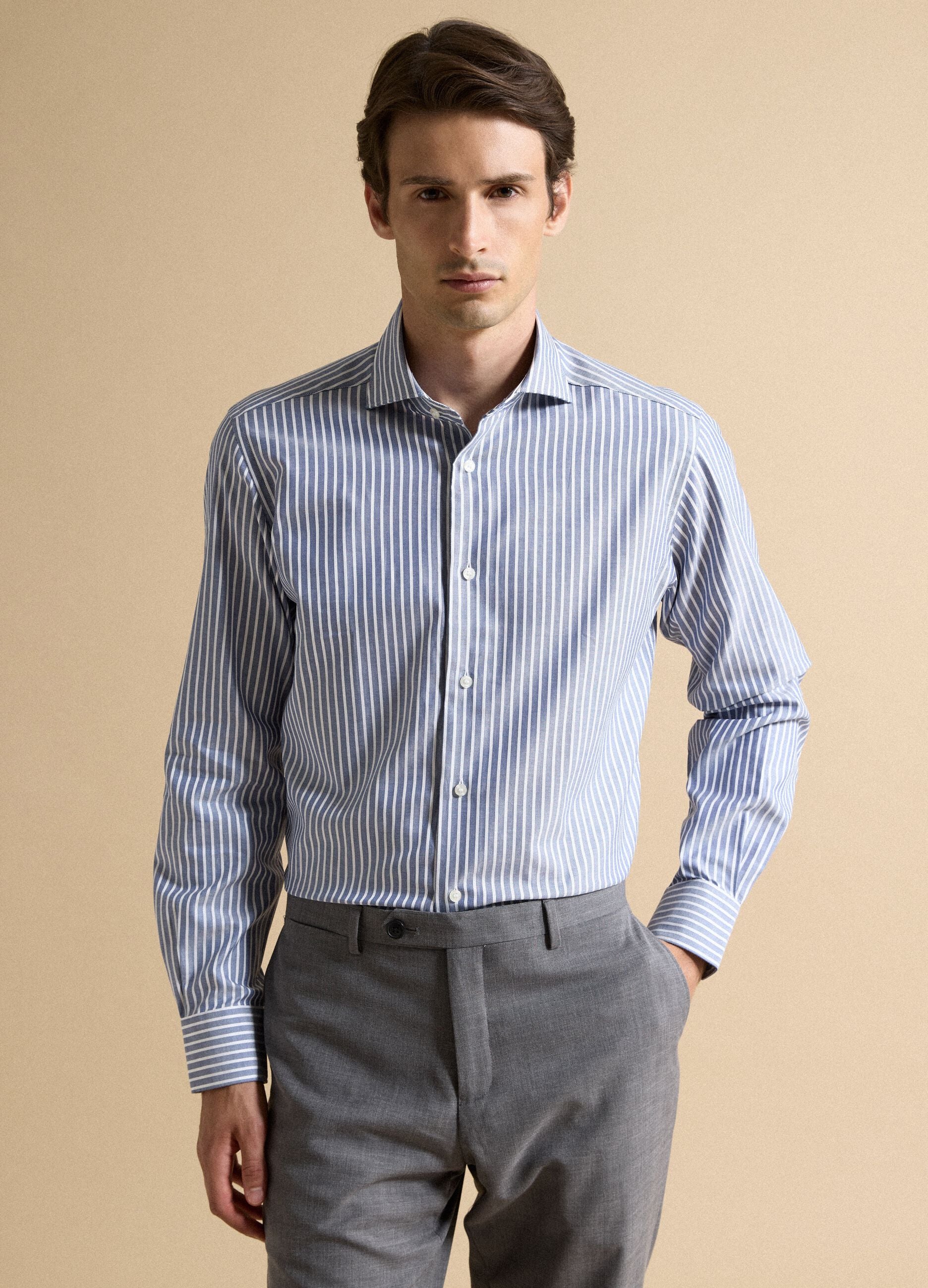 White pure cotton striped Oxford shirt, slim fit
