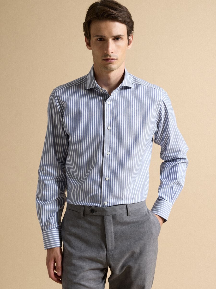Camicia oxford bianca in puro cotone a righe slim fit_0