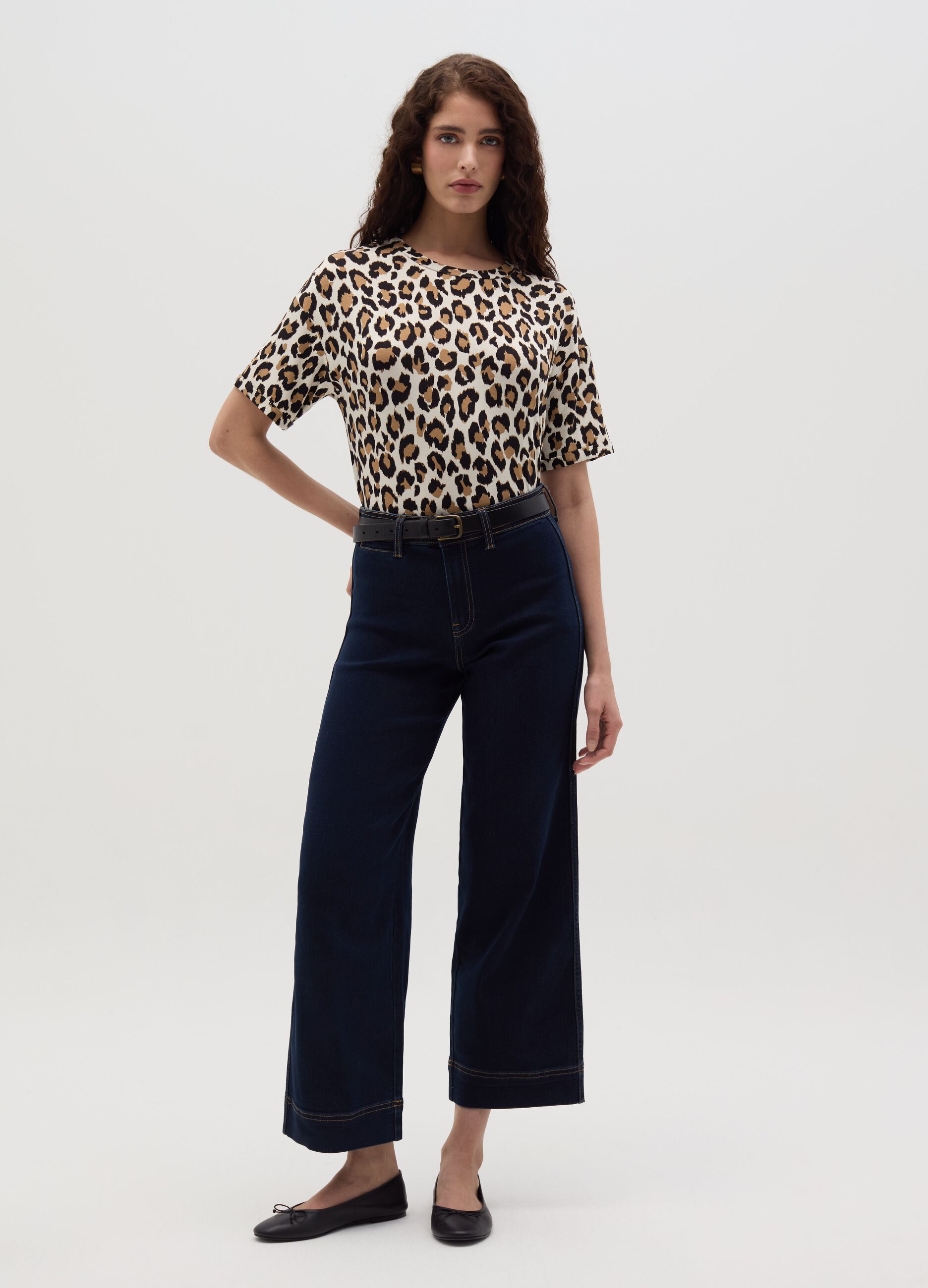 Animal print T-shirt with kimono sleeves