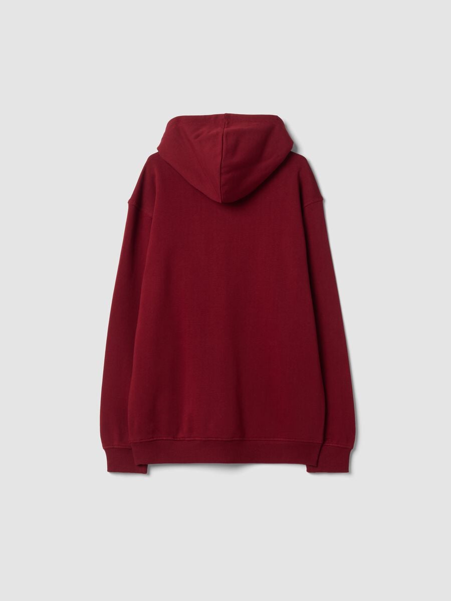 Hoodie rossa in puro cotone organico con stampe racing relaxed fit_1