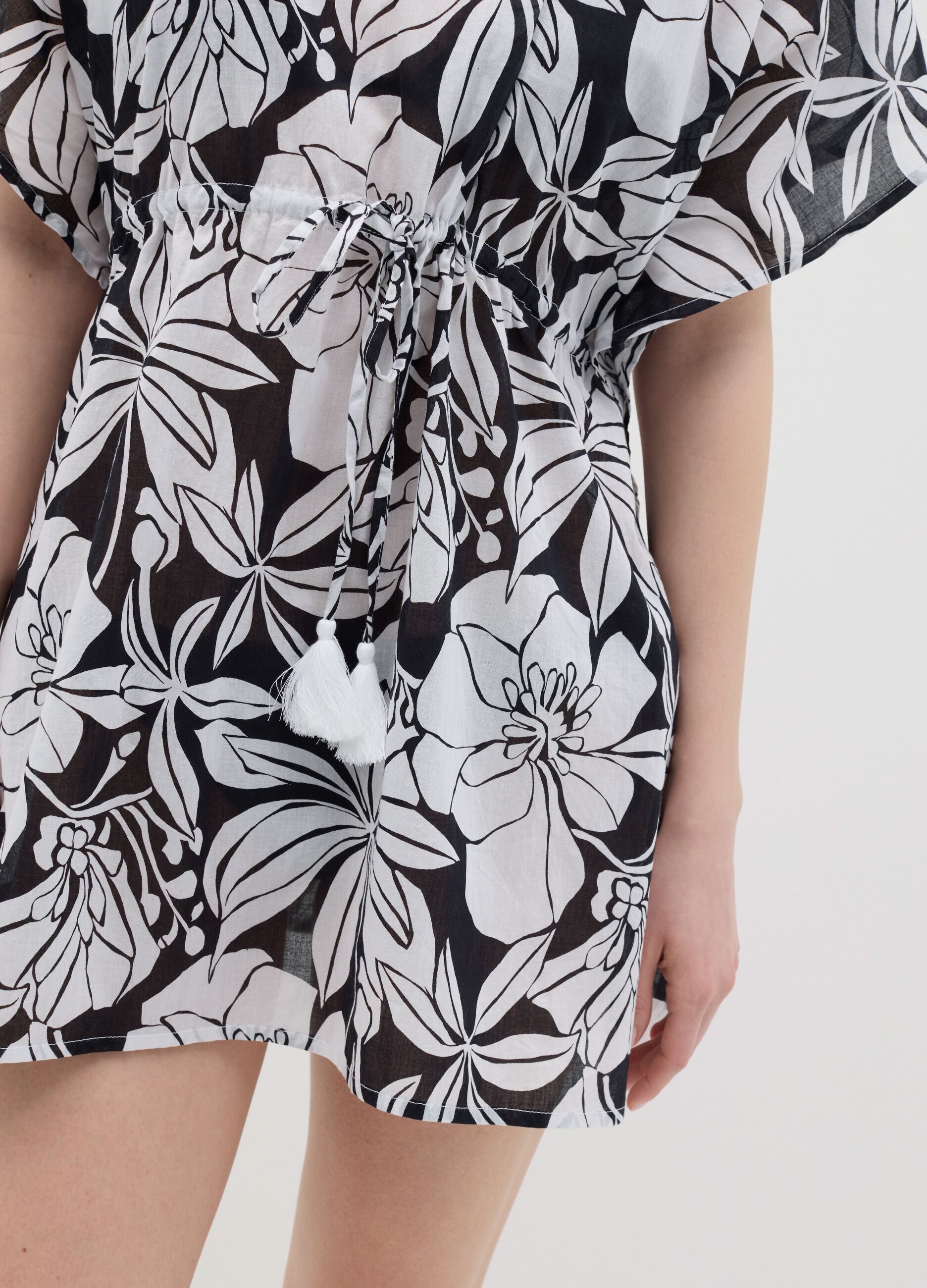 Women’s short multicoloured beach cover-up in 100% cotton