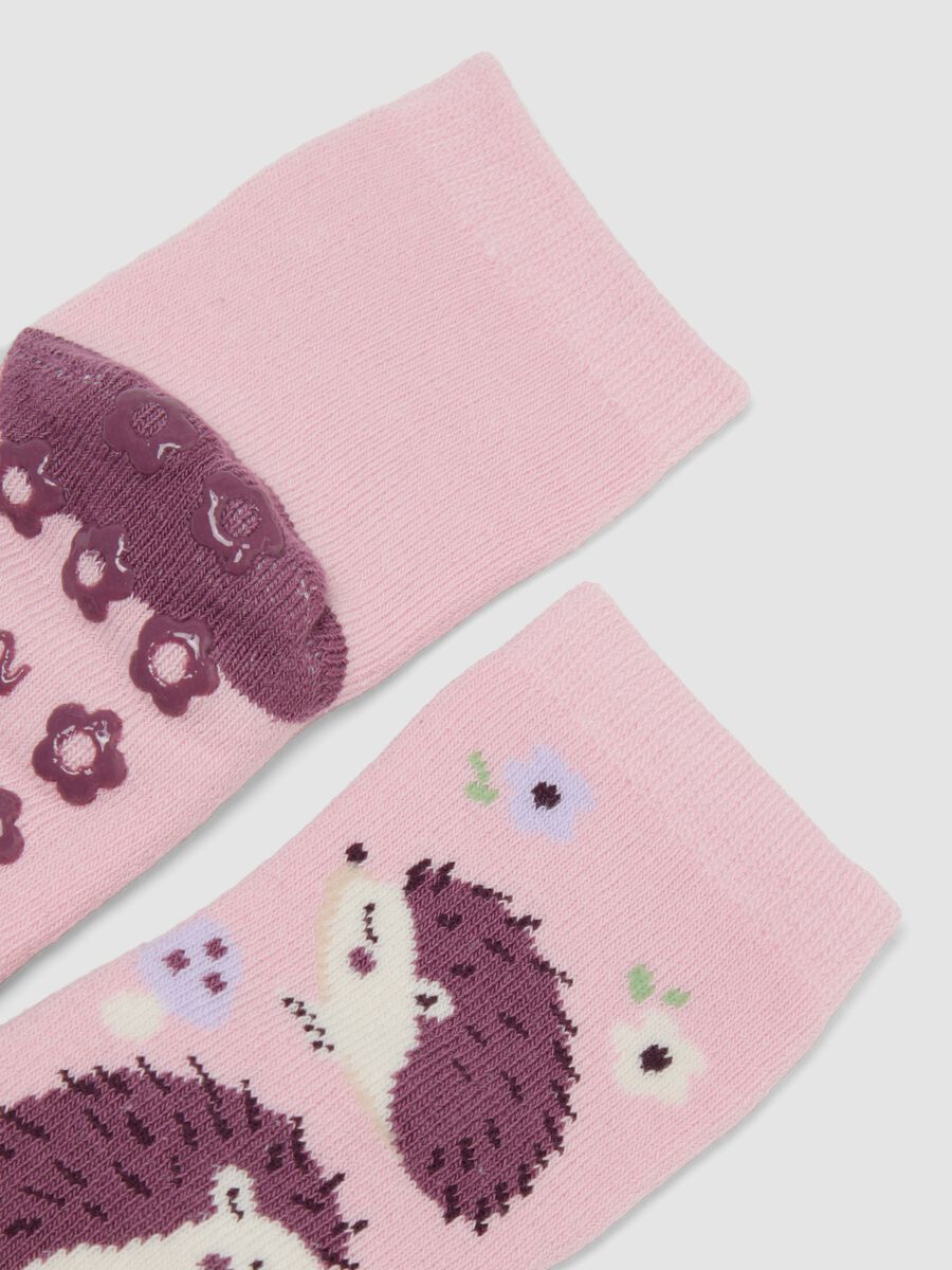 Bipack di calze antiscivolo rosa in cotone organico elasticizzato con stampa_1
