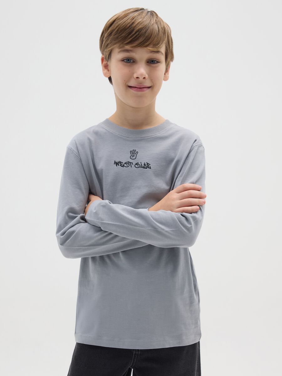 Maglietta da ragazzo in puro cotone grigia regular fit_0