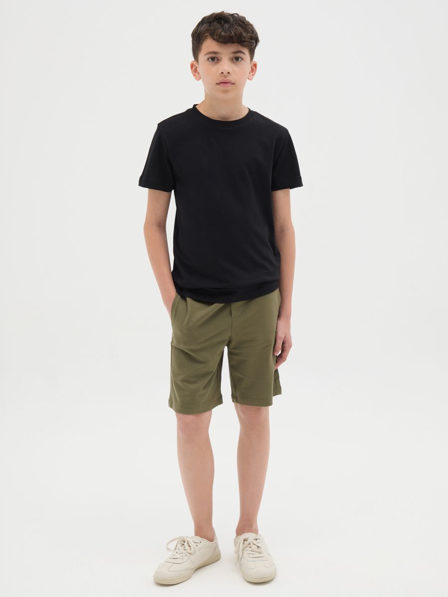 Green cargo Bermuda joggers in cotton with drawstring_0