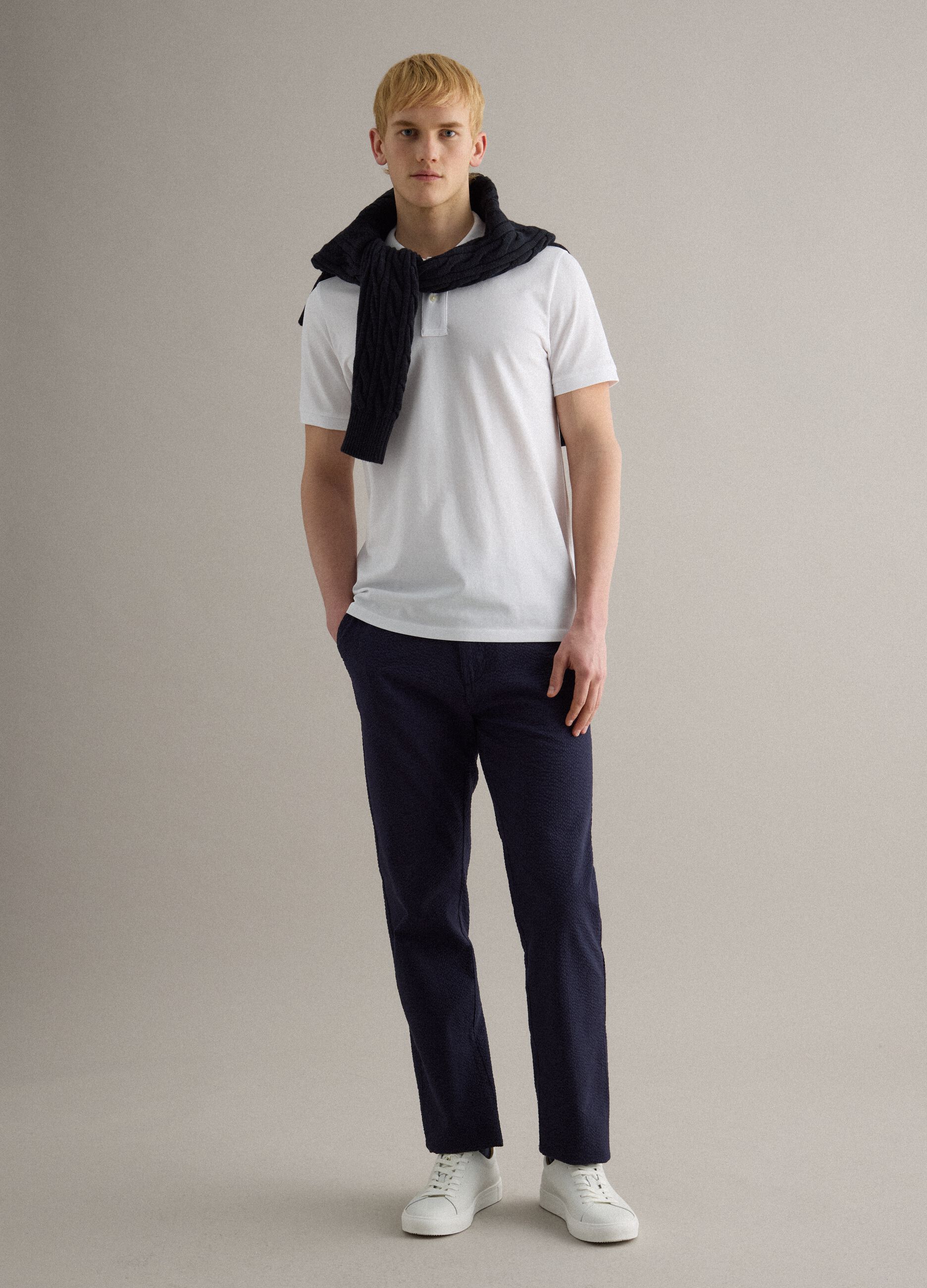 Regular fit blue stretch cotton chino trousers