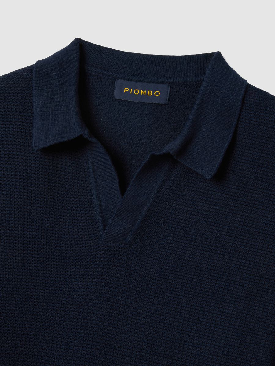 Regular fit blue pure cotton pullover with polo collar_5
