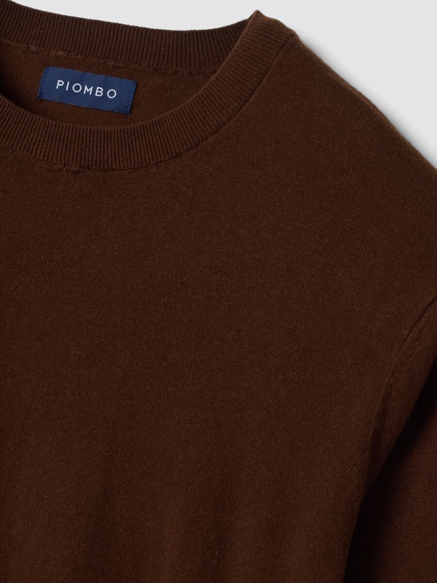 Maglia marrone girocollo in misto cotone e cashmere regular fit_5