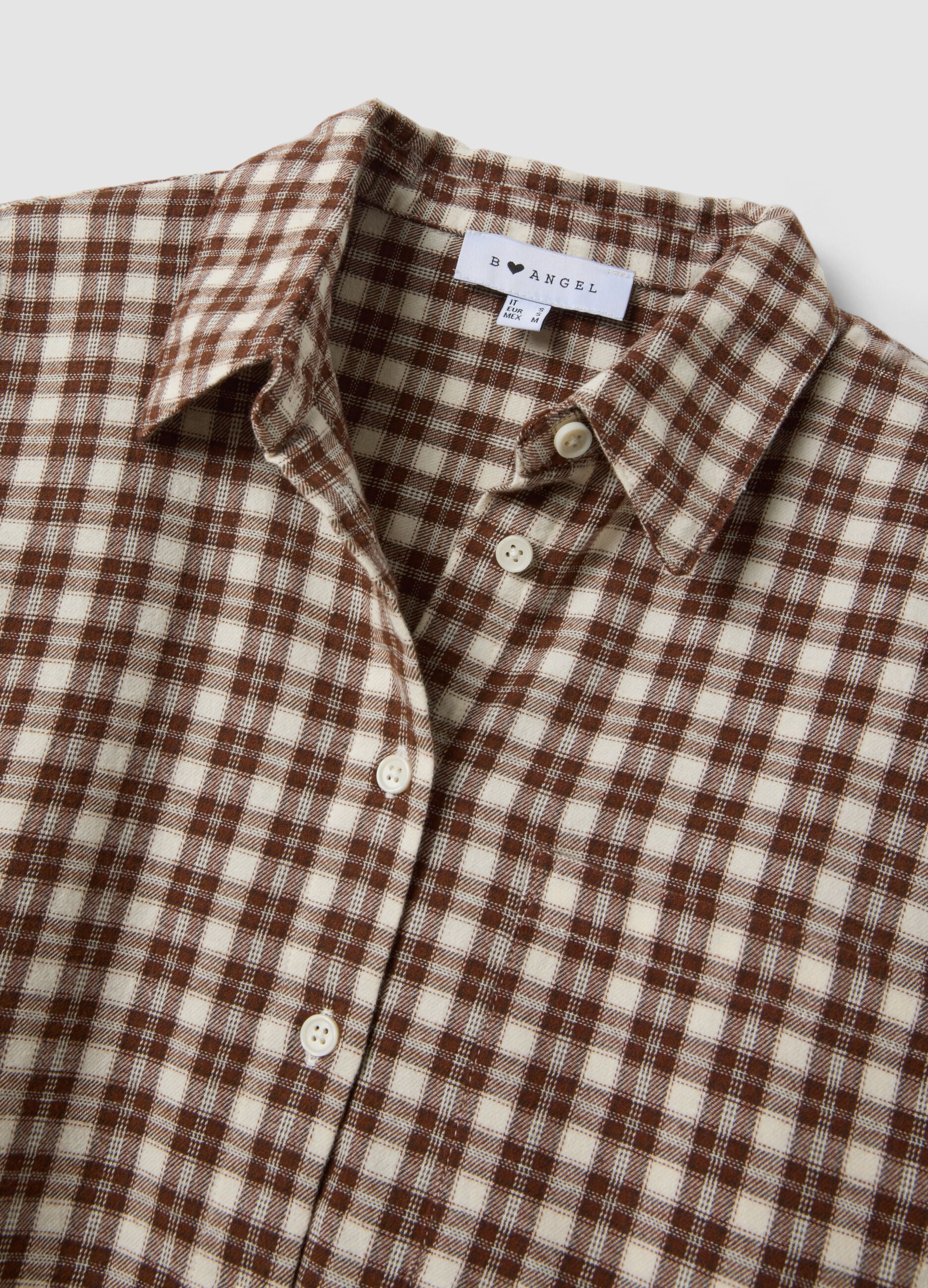 Camicia marrone a quadri in flanella di puro cotone