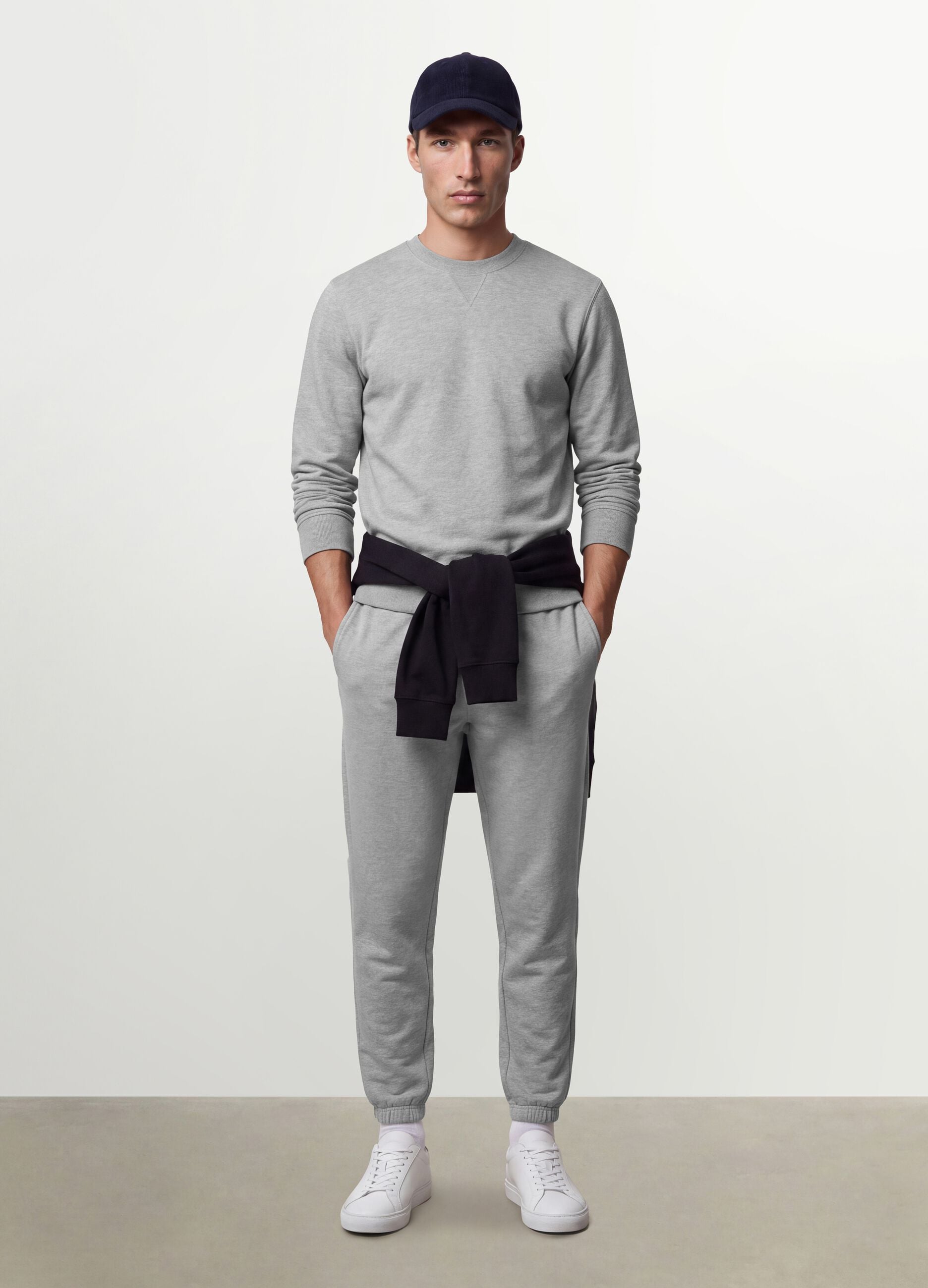 Grey cotton-blend jogger trousers, regular fit
