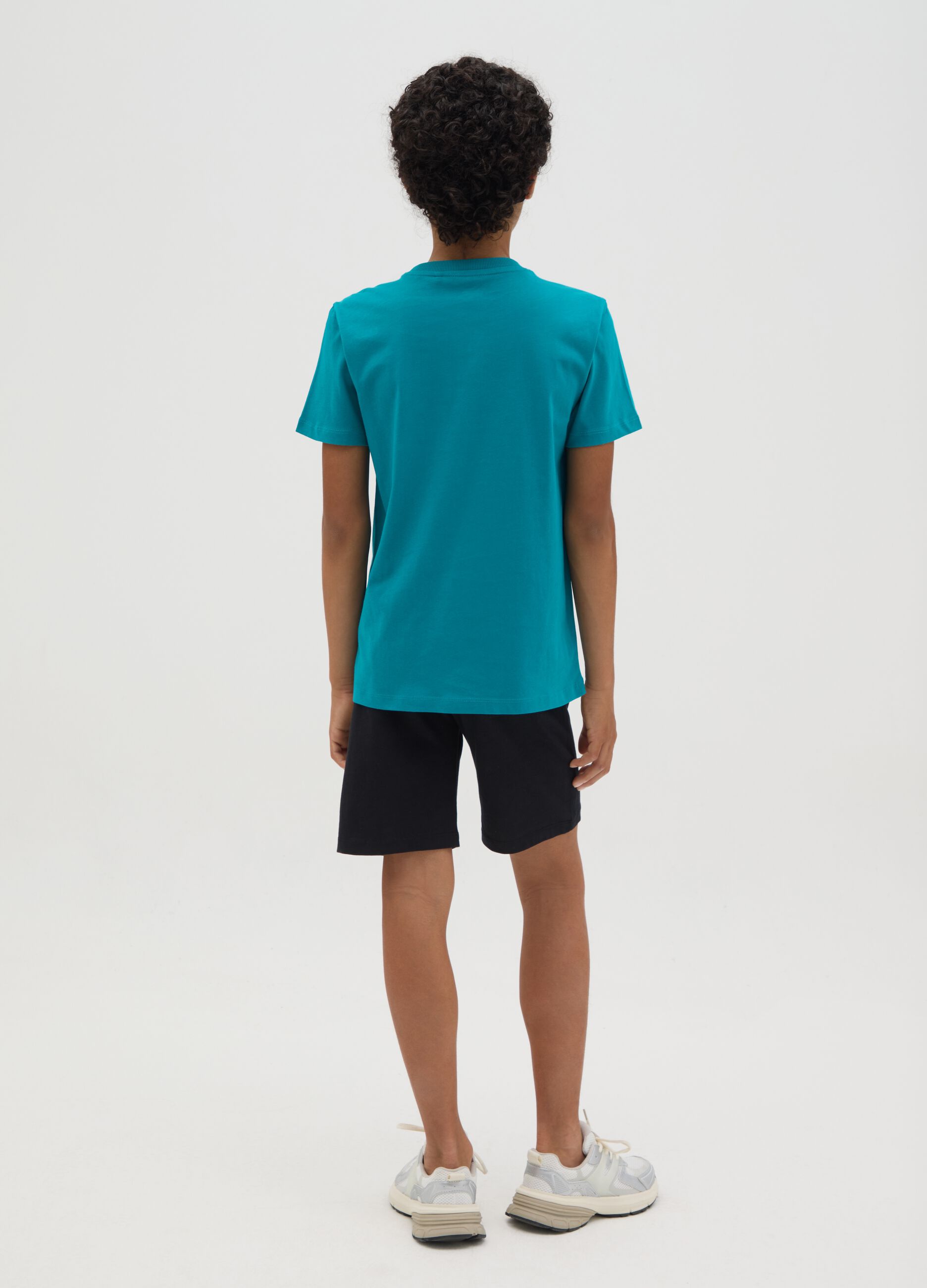Children's jogging set in turquoise and black cotton