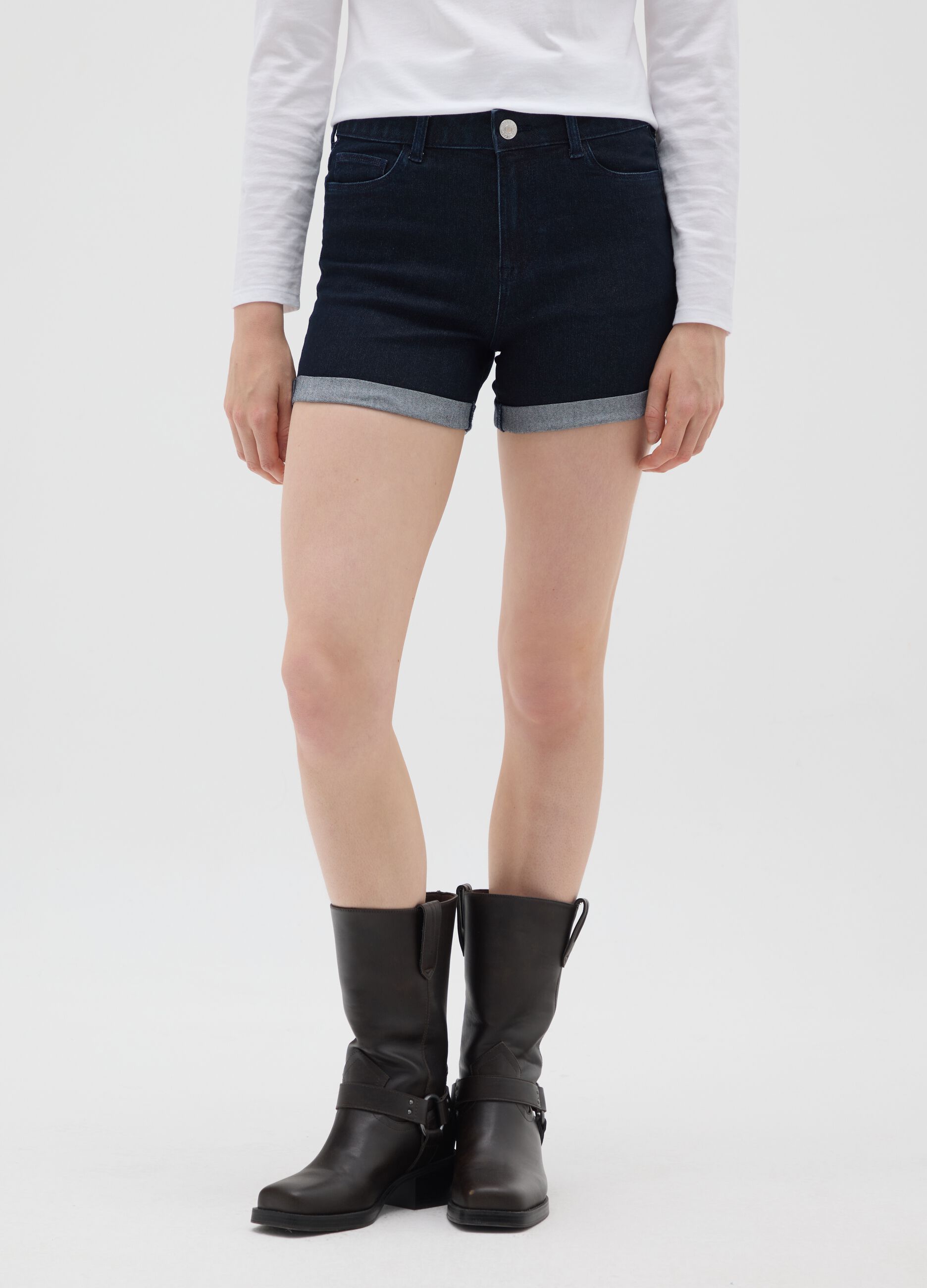 Women's blue cotton-blend shorts regular fit