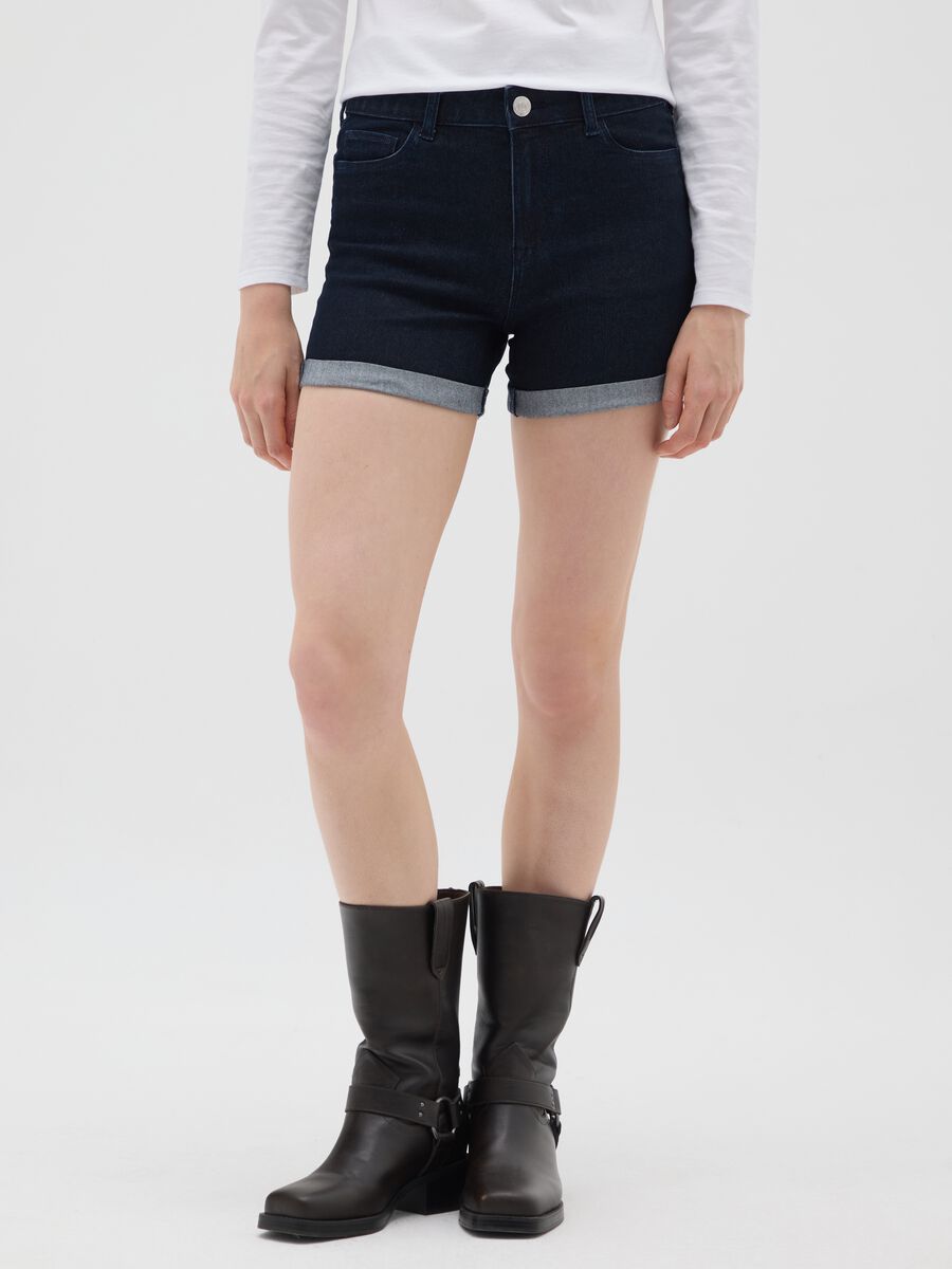 Women's blue cotton-blend shorts regular fit_1