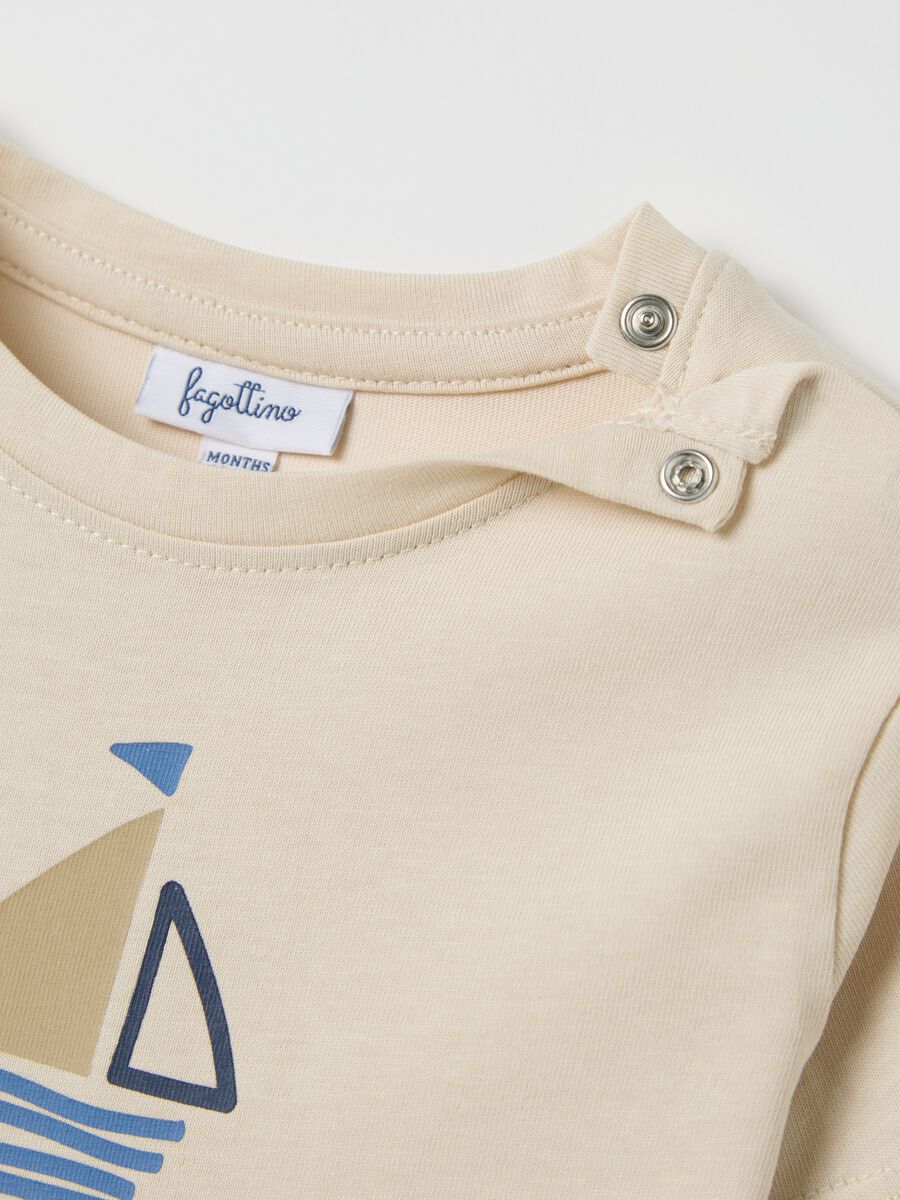 Beige T-shirt in cotton with print_2