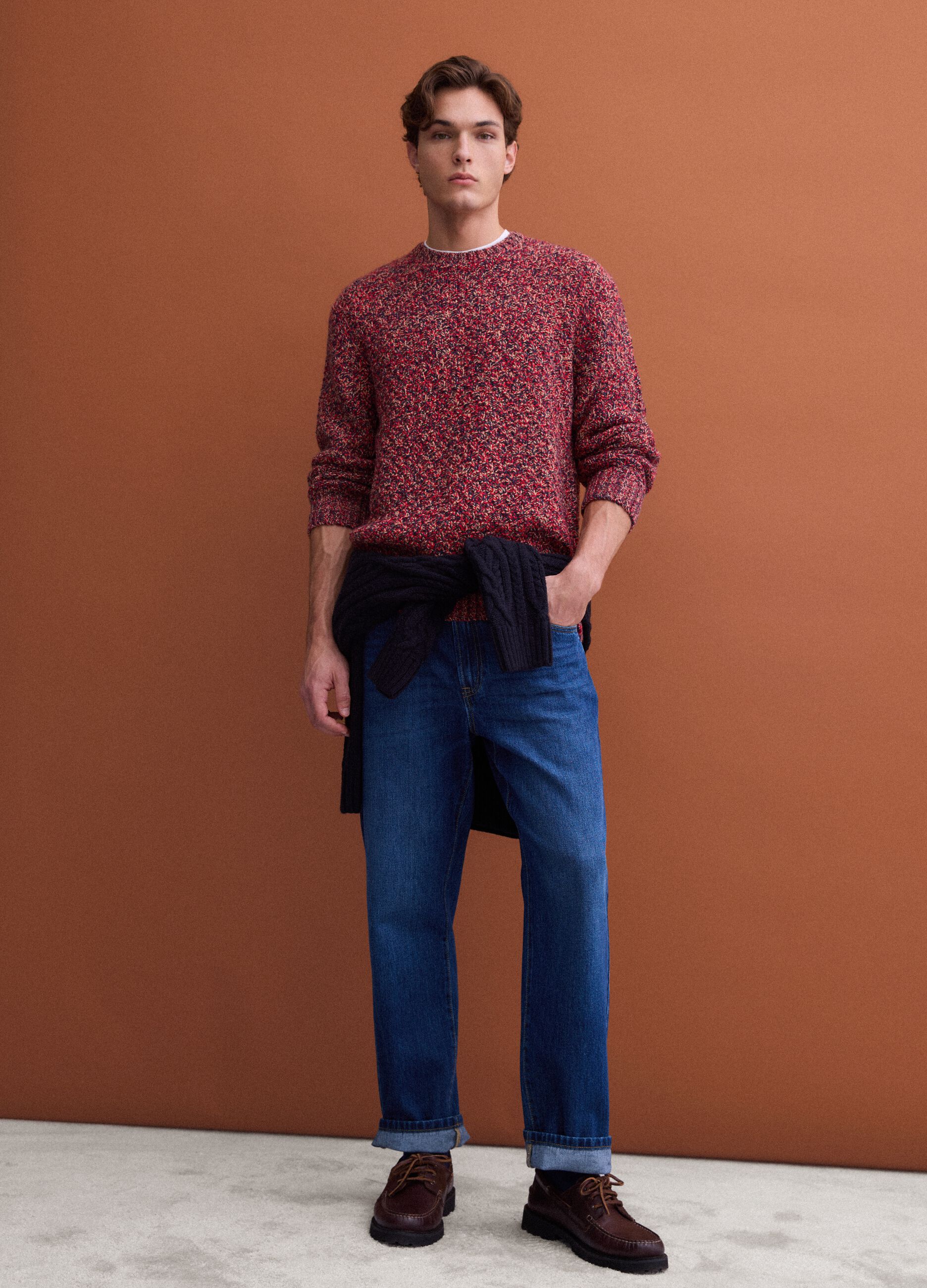 Multicolour regular-fit wool-blend crew-neck jumper