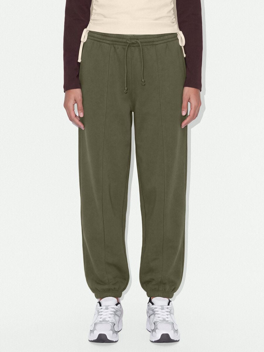 Pantaloni jogger verdi in misto cotone con coulisse_1