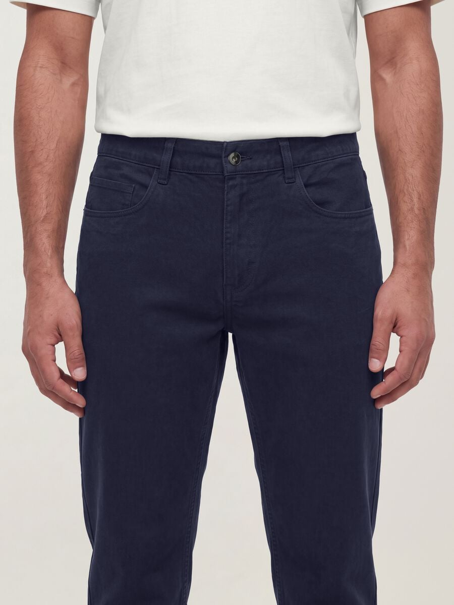 Pantaloni blu cinque tasche in puro cotone_4