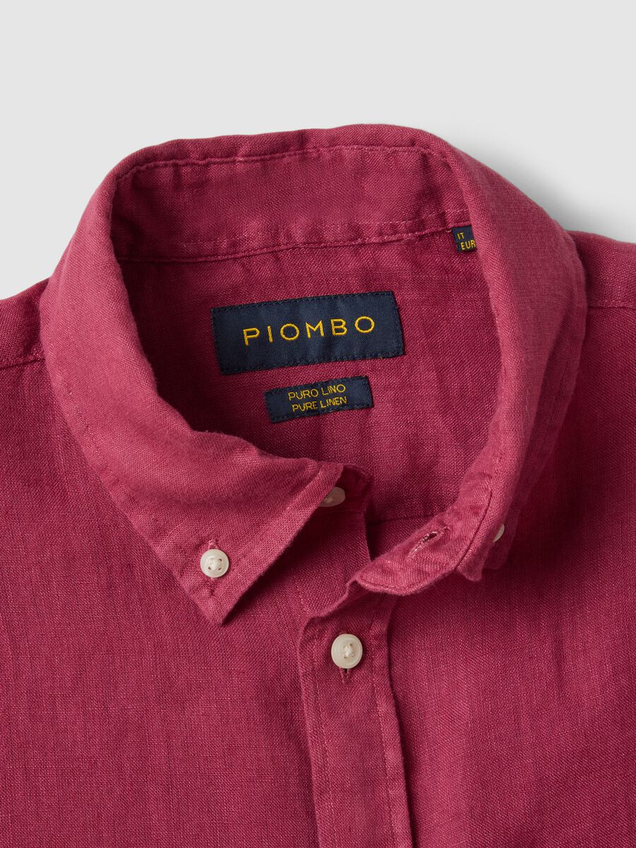 Camicia a maniche lunghe in puro lino rossa regular fit_5