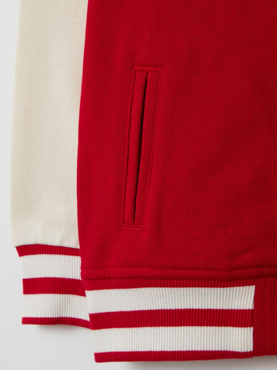 Two-tone varsity bomber jacket with Spider-Man print_3