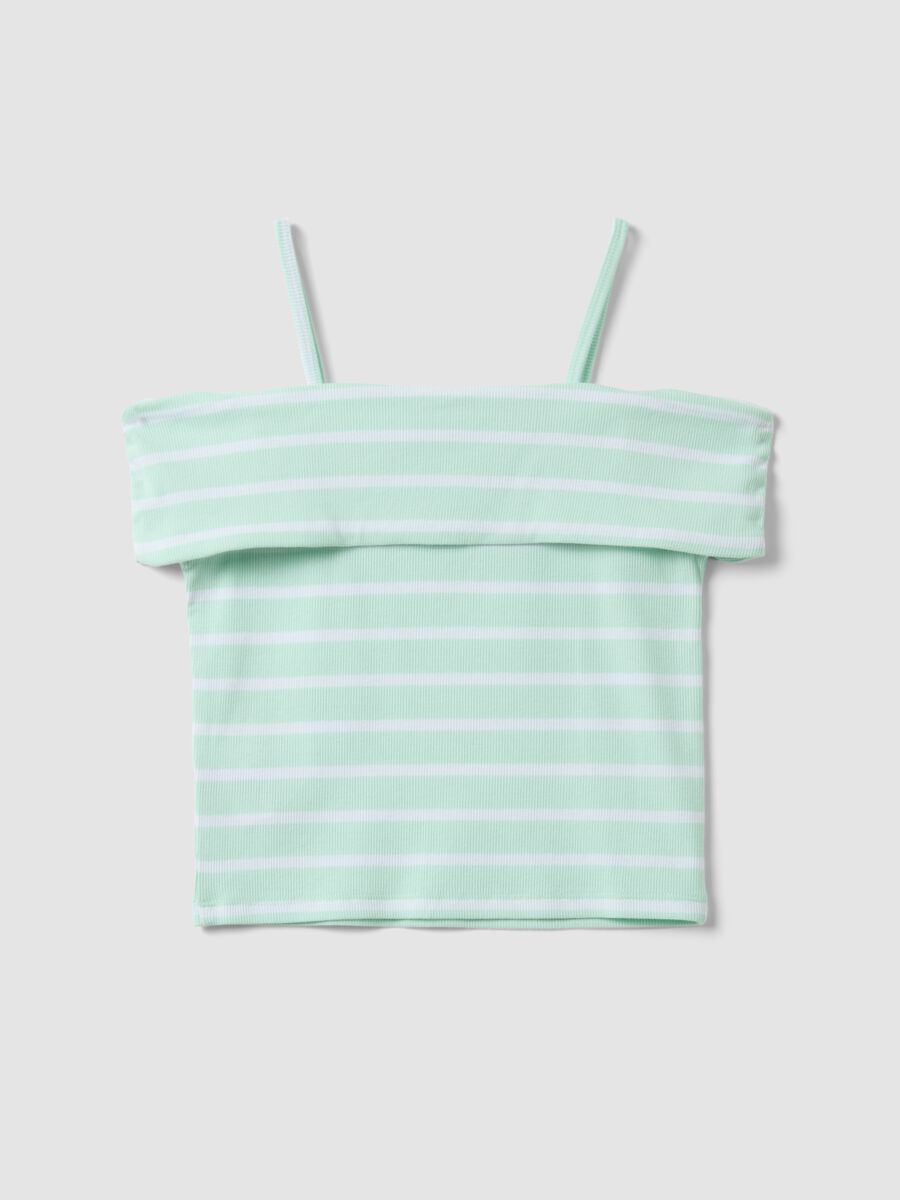 Top con spalline in cotone elasticizzato a righe multicolor da ragazza_1
