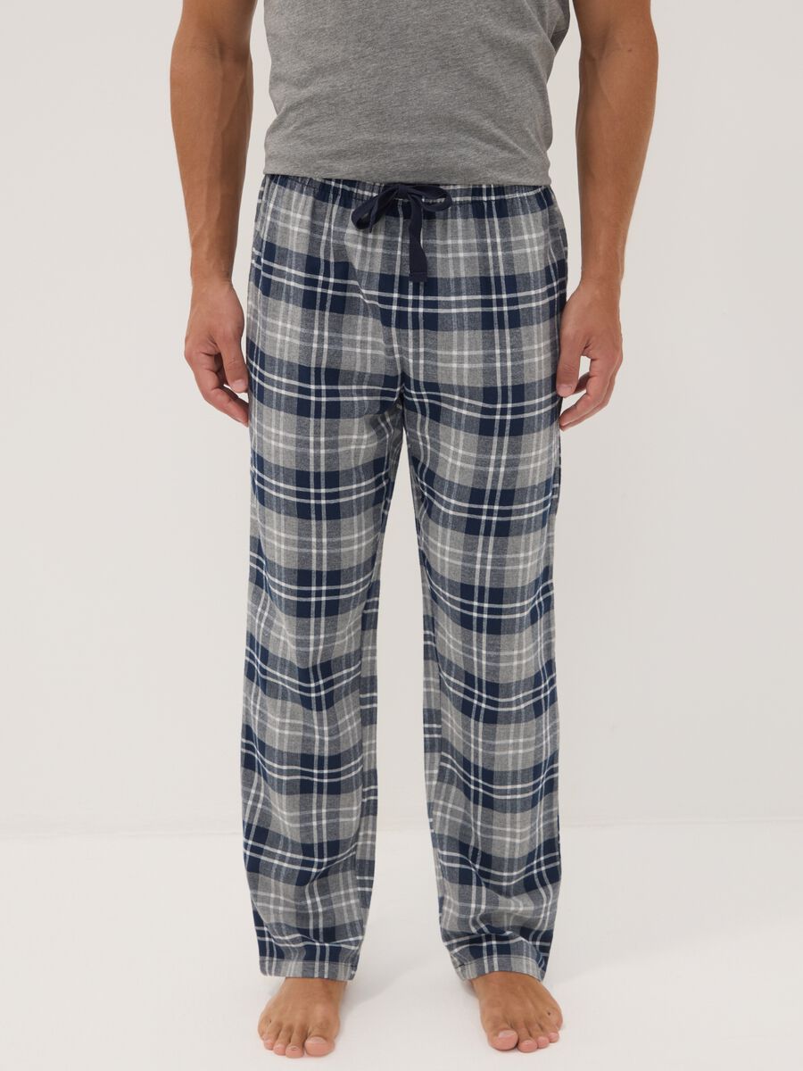 Pantaloni pigiama blu e grigi in flanella di puro cotone organico a quadri_1