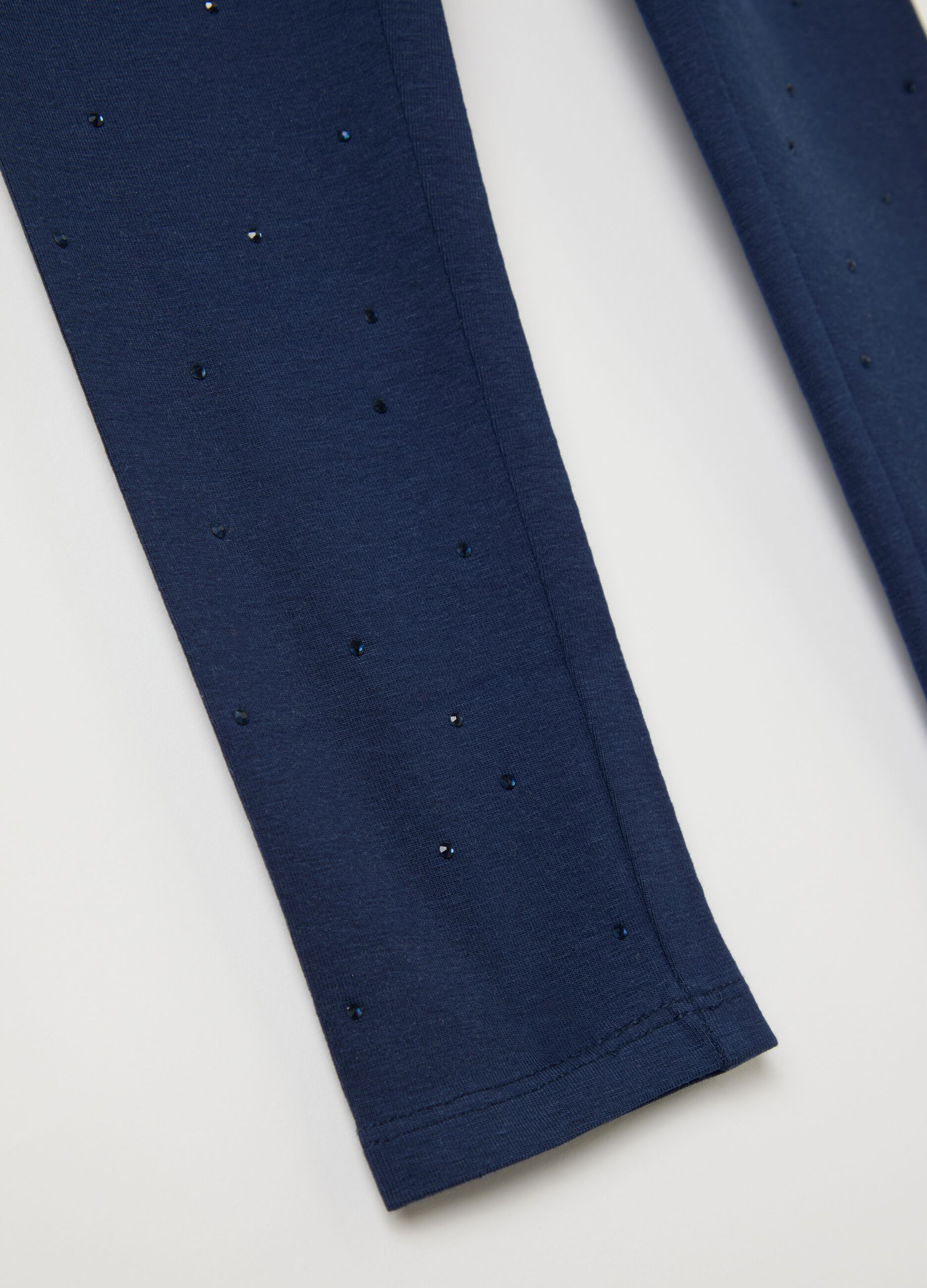 Black leggings in stretch cotton with diamantés