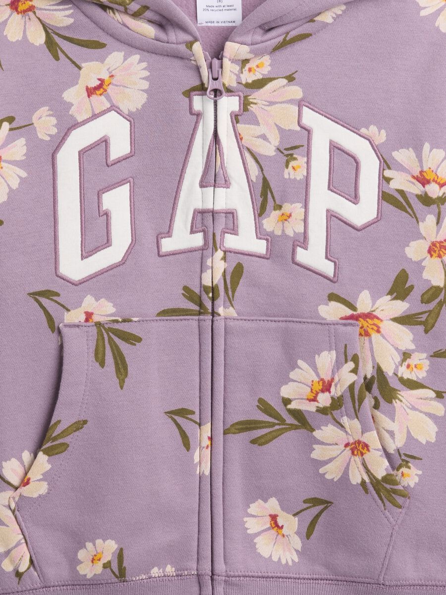 Felpa viola a fiori con cappuccio e zip_2