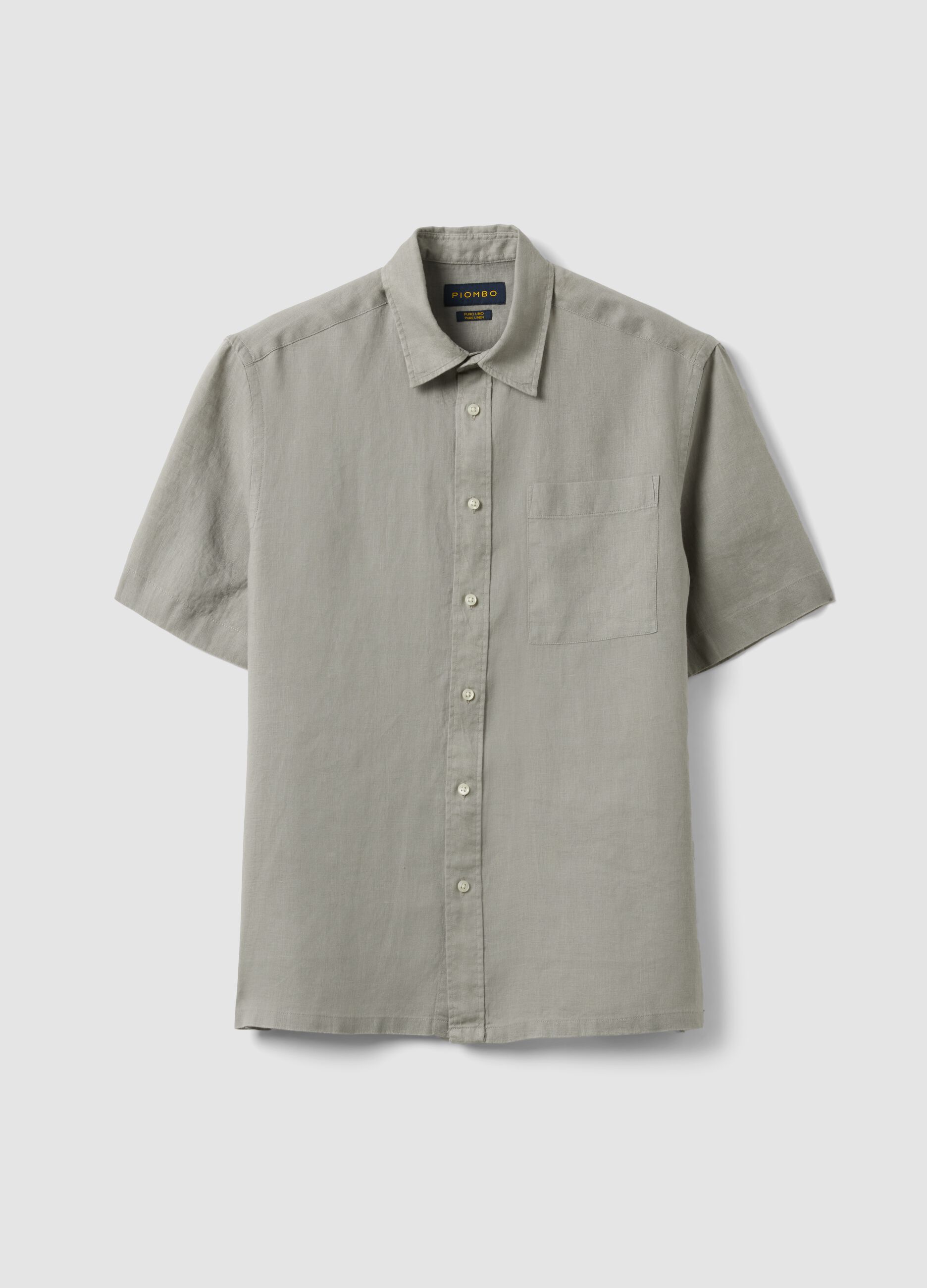 Grey pure linen shirt regular fit