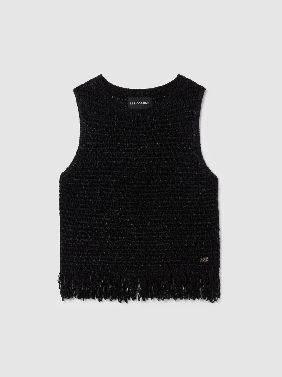 Crochet tank top in lurex with fringes_4