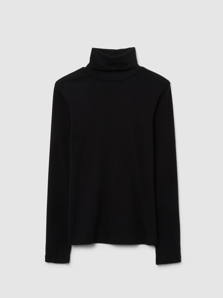 Black Cotton Blend Regular Fit Turtleneck_4