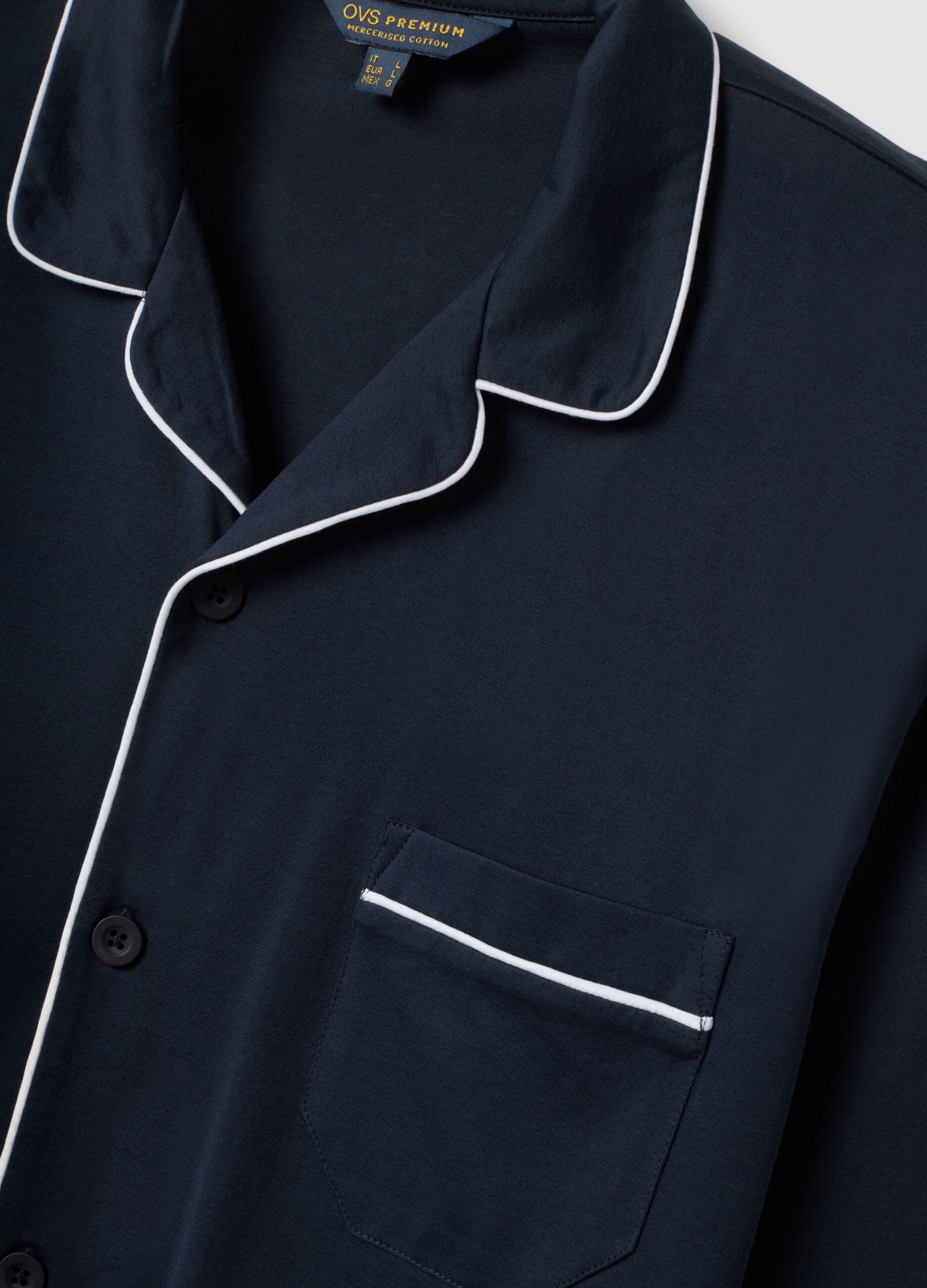 Pigiama blu con colletto in puro cotone organico
