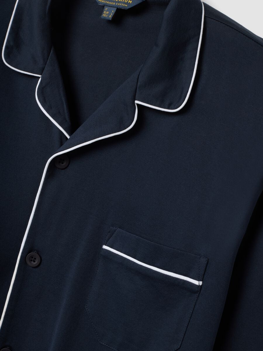 Pigiama blu con colletto in puro cotone organico_1