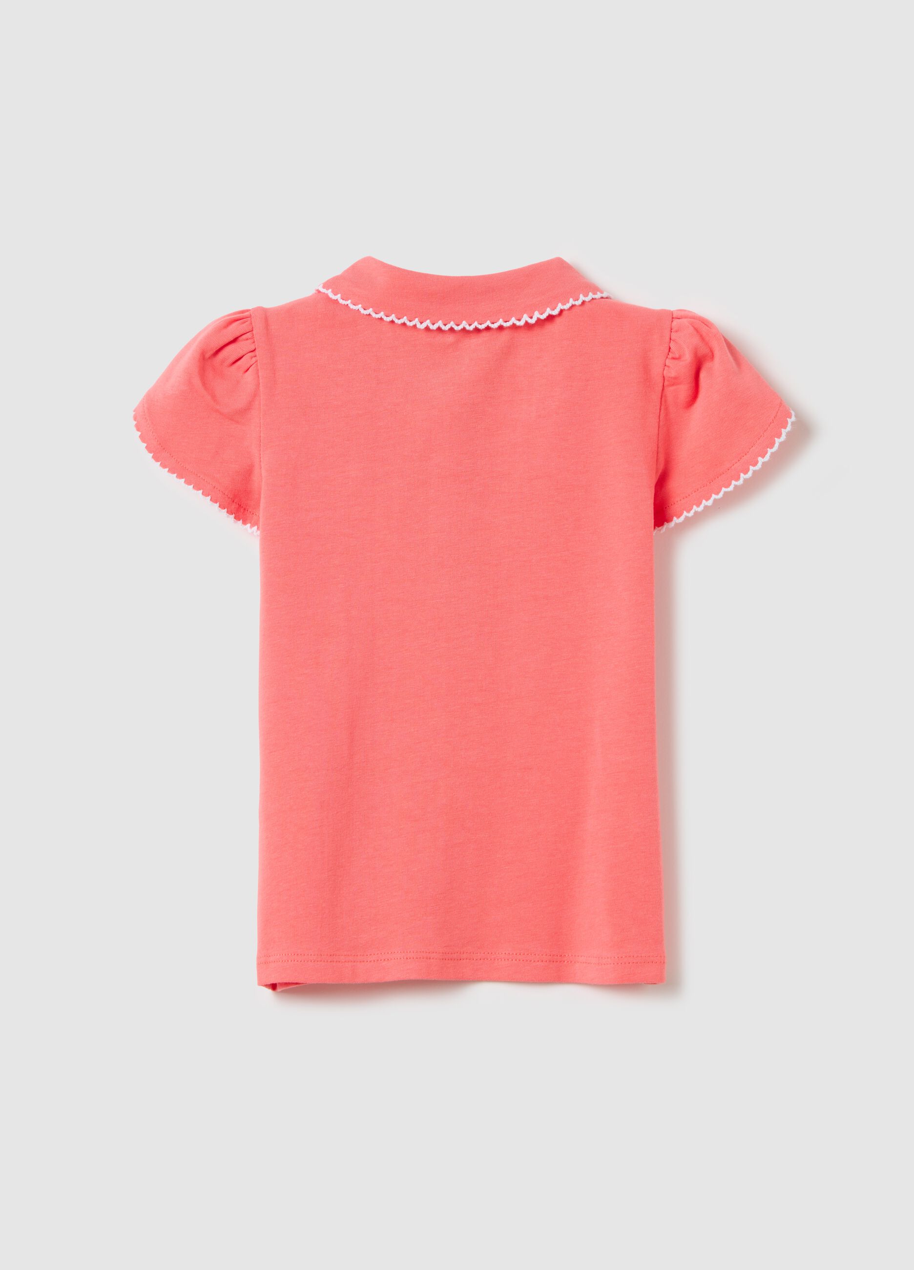White stretch cotton polo shirt with flounce