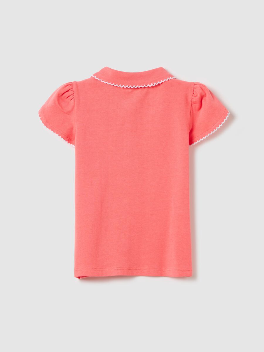 White stretch cotton polo shirt with flounce_1