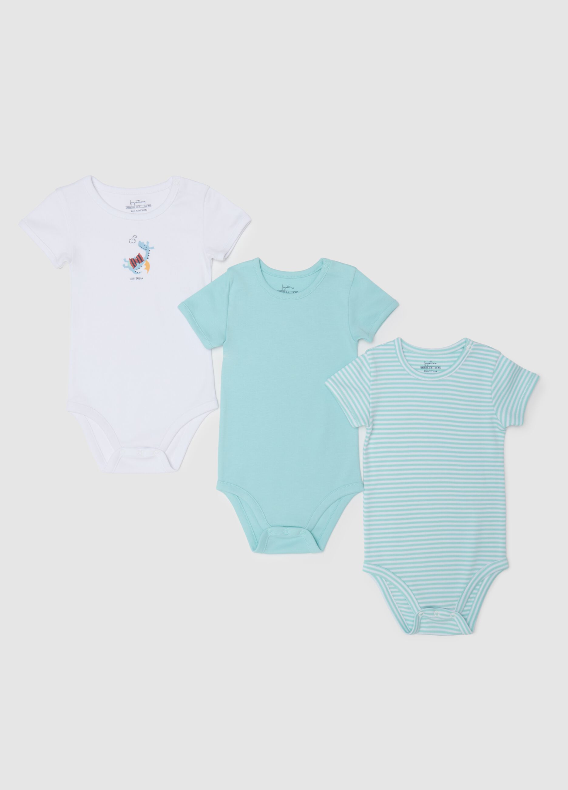 Children's multicolour pure cotton bodysuit tripack