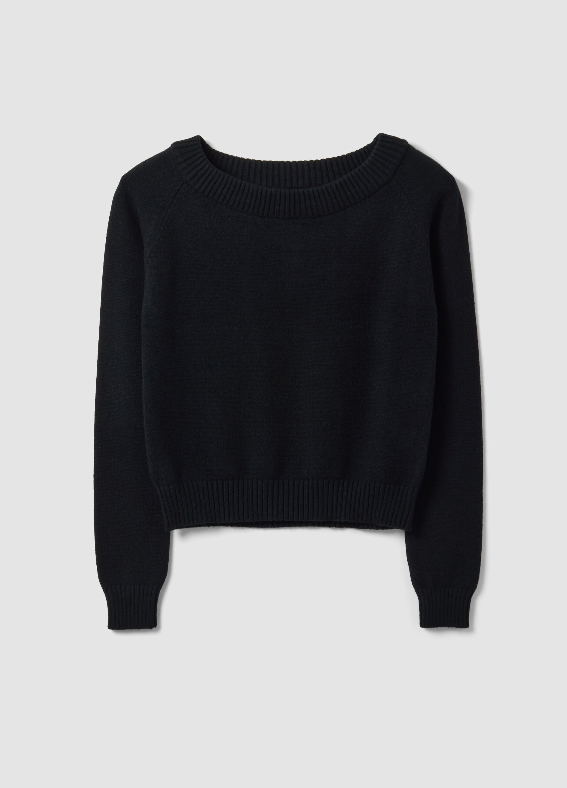 Black fitted viscose-blend top with boat neckline