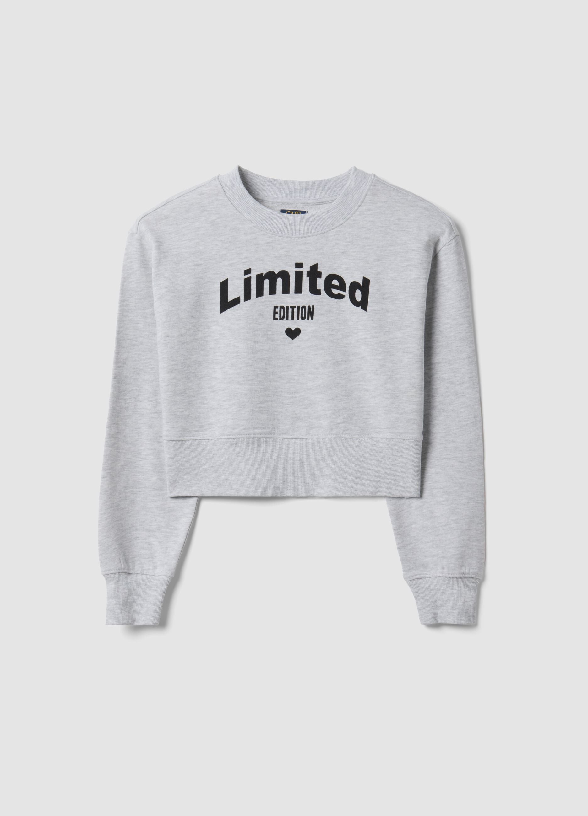 Grey organic cotton sweatshirt with front print for girls