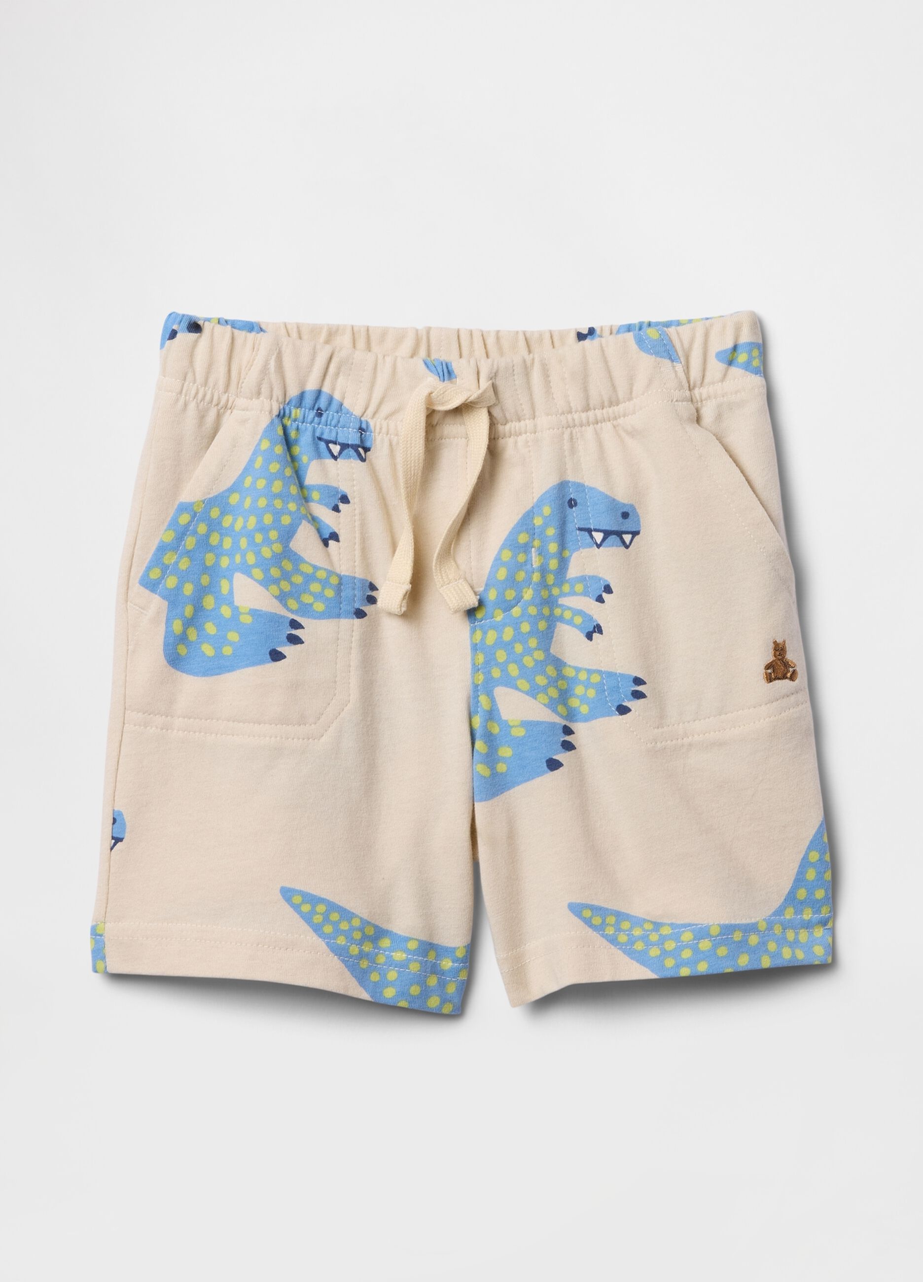 Beige Dinosaur Print Shorts