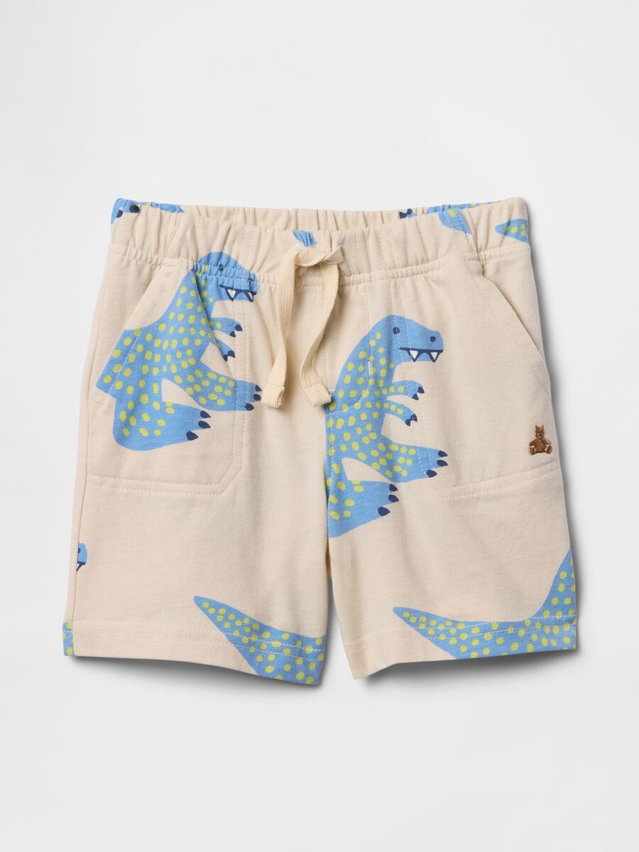 Beige Dinosaur Print Shorts_0
