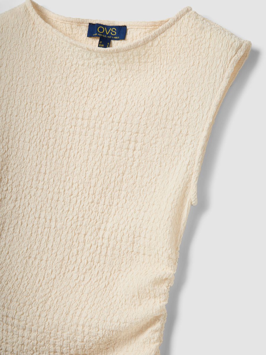Beige stretch tank top with textured finish_5