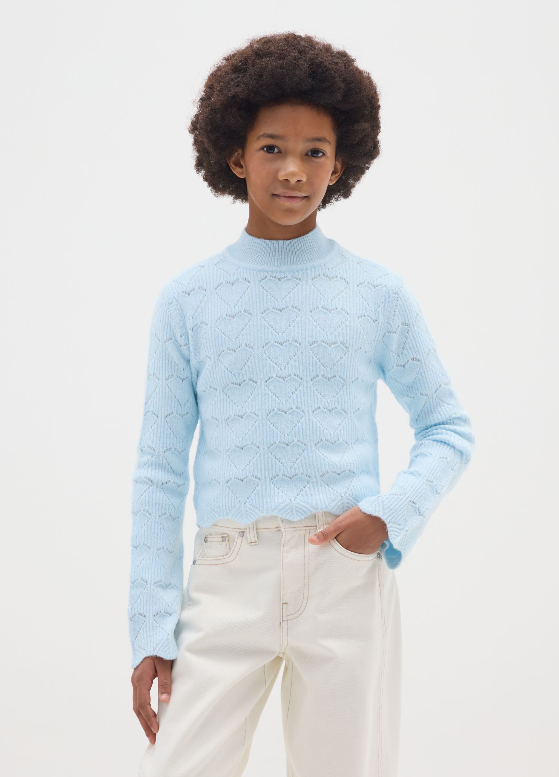 Blue sweater with heart design