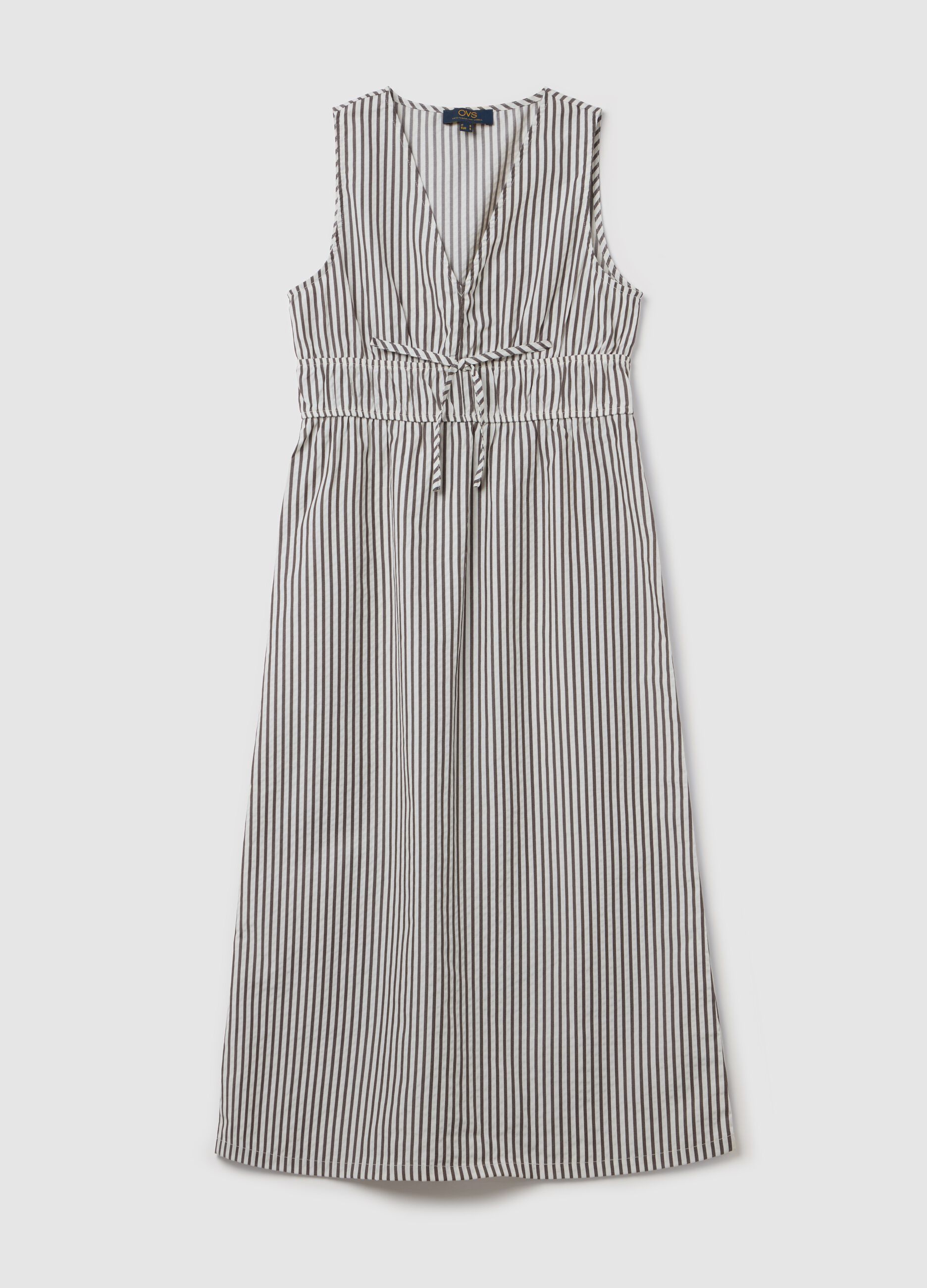 Striped midi dress with V neck