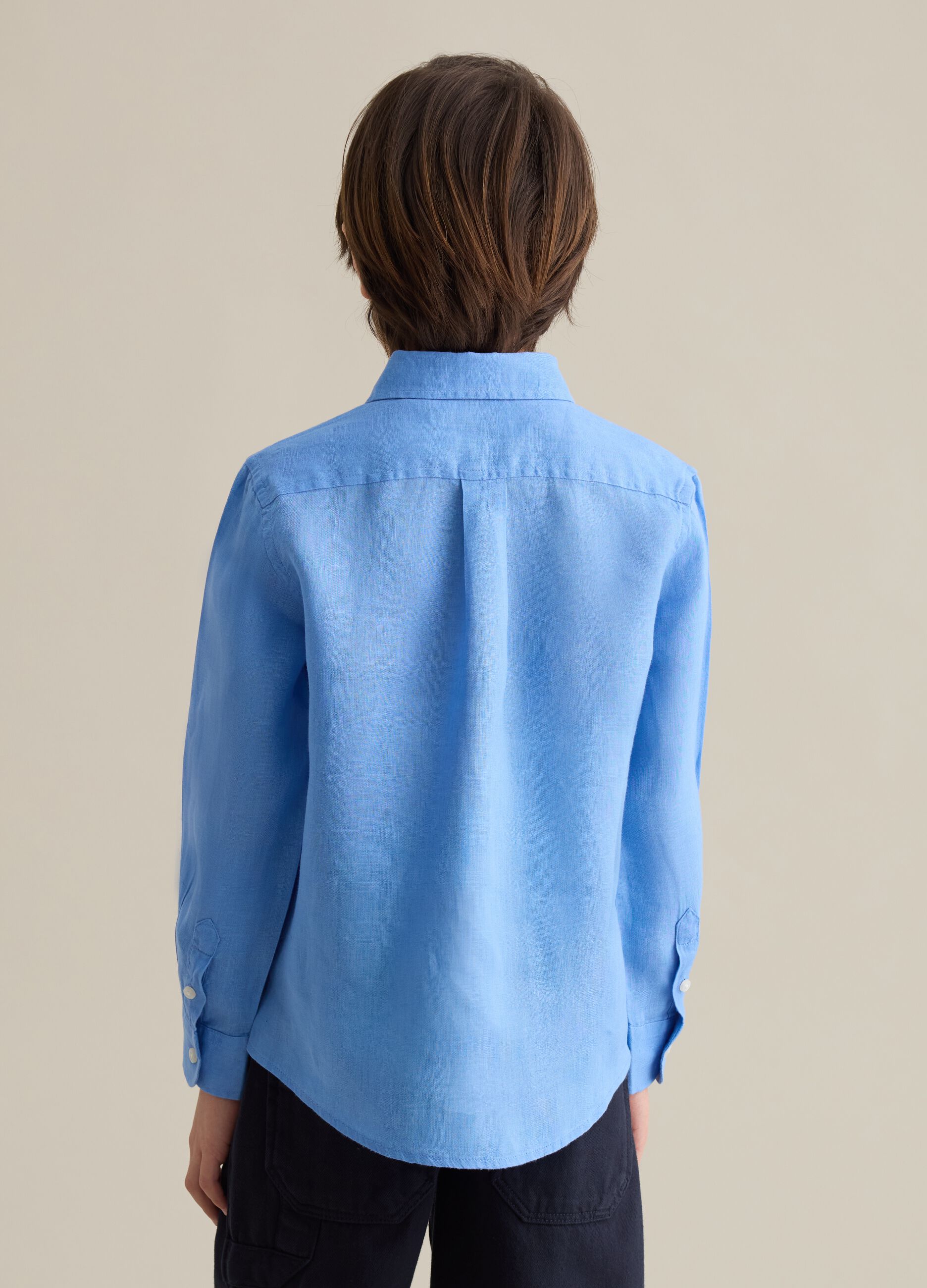 Sky blue linen shirt with logo embroidery