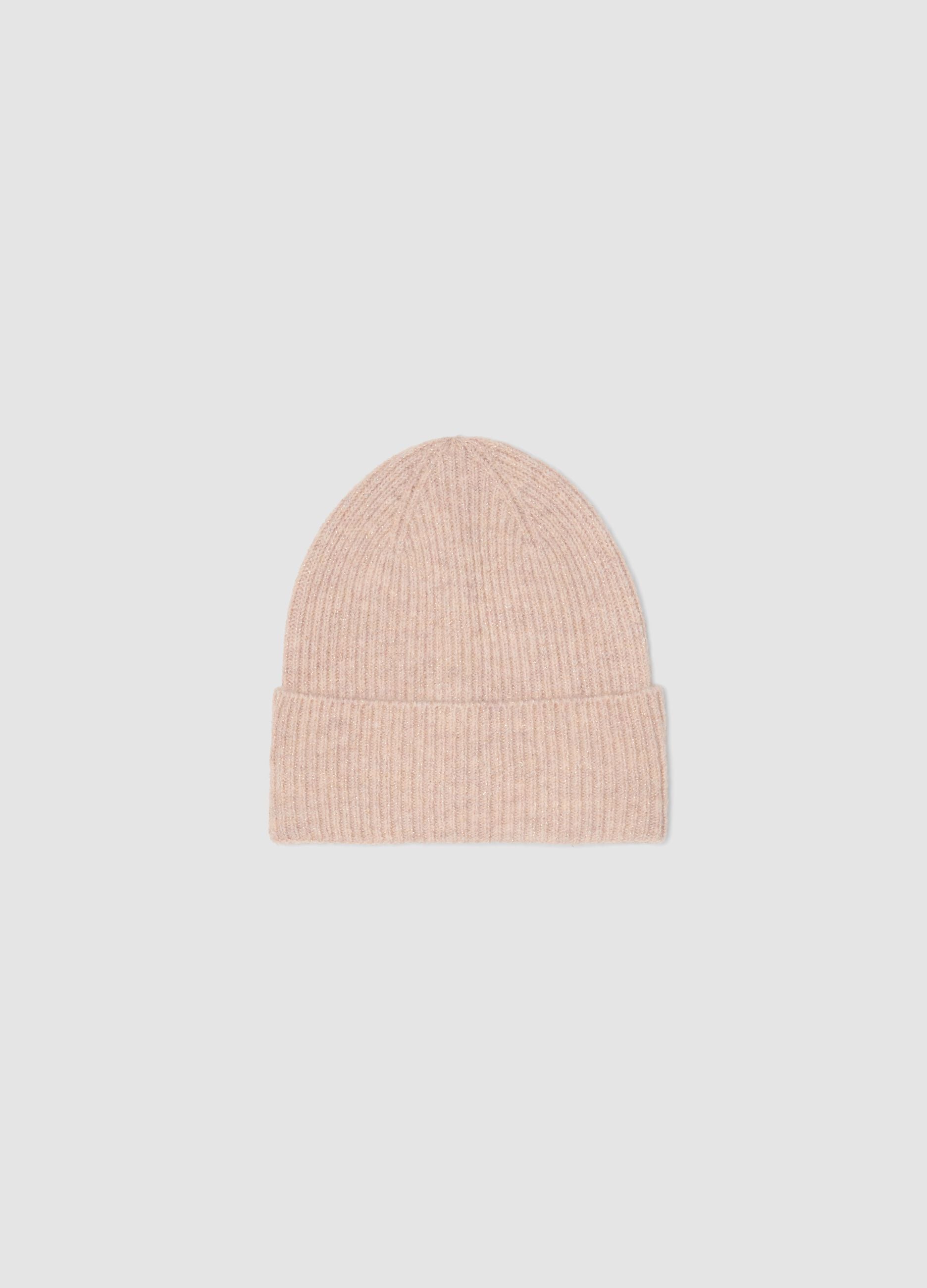 Cappello rosa in lana elasticizzata a coste