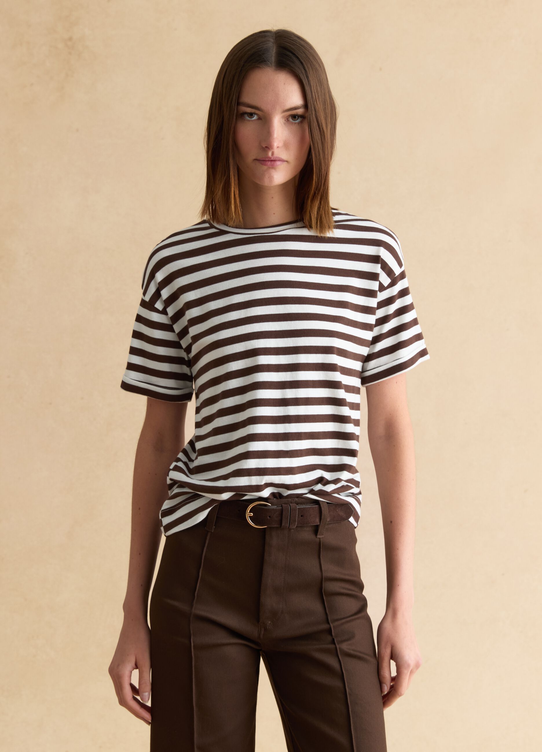 T-shirt in cotone a righe multicolor regular fit