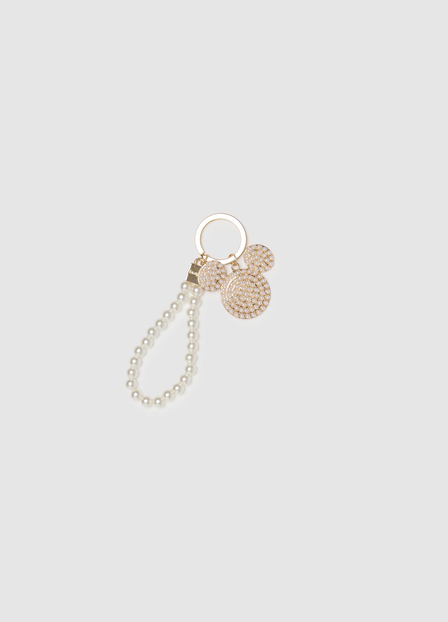 Gold Keychain with Pearls and Disney Rhinestones
