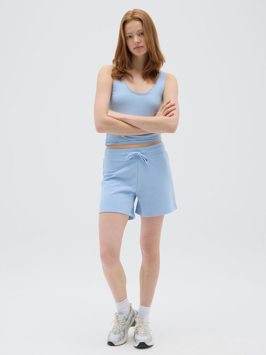 Women's blue cotton blend shorts, regular fit_0